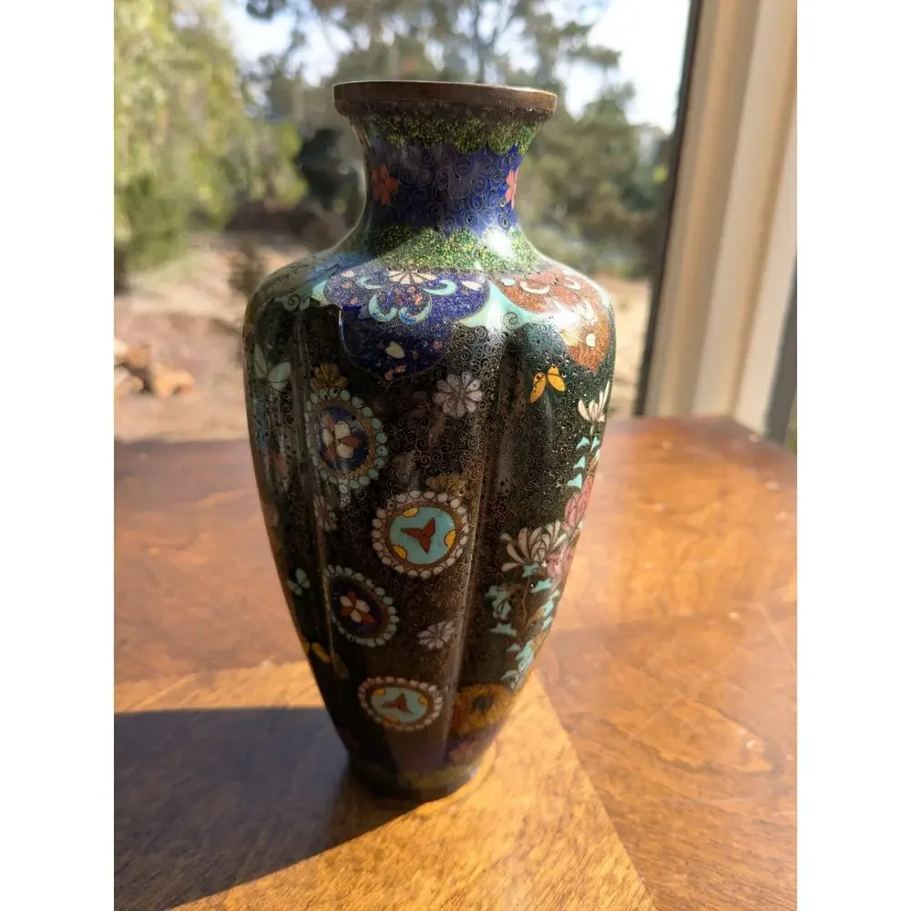 Antique Japanese Cloisonne Butterfly Vase  - Meiji 7.5